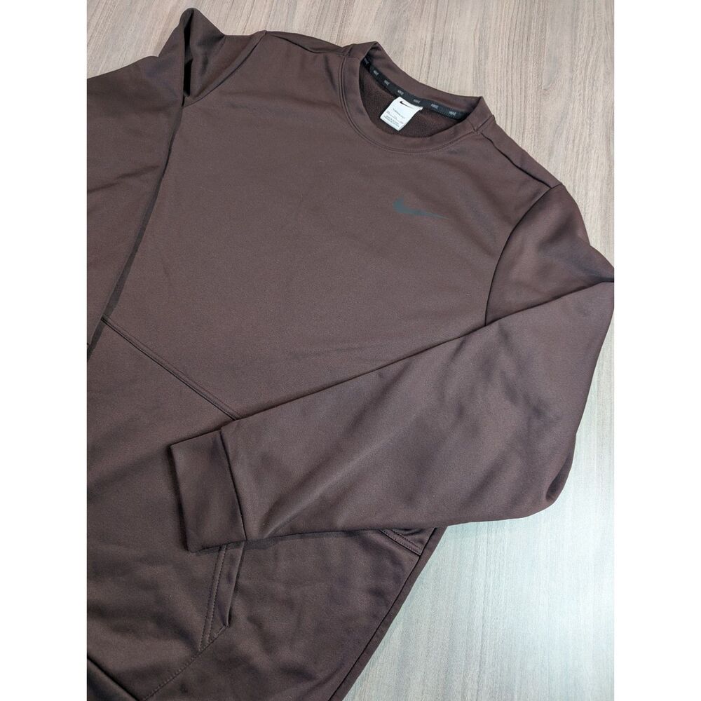 Nike Men's Therma-FIT Crewneck Sweatshirt – Brown XXL (Kangaroo & Zip Pockets)